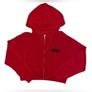 No Comment Cherry red zip up hoodie with front and back design Large New